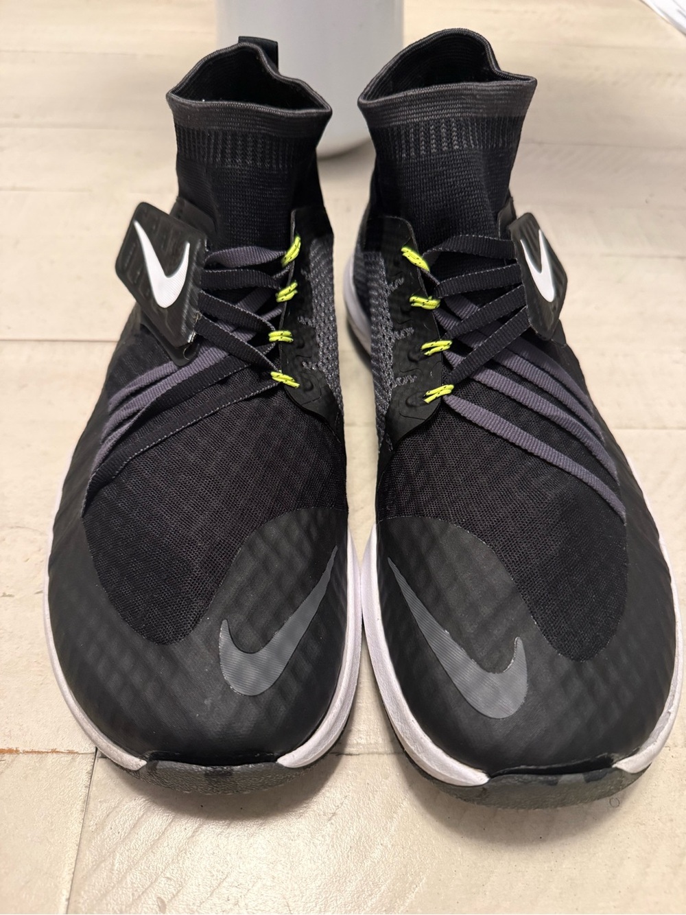 Nike Black High-Top Athletic Socks with Gray and Neon Yellow Accents